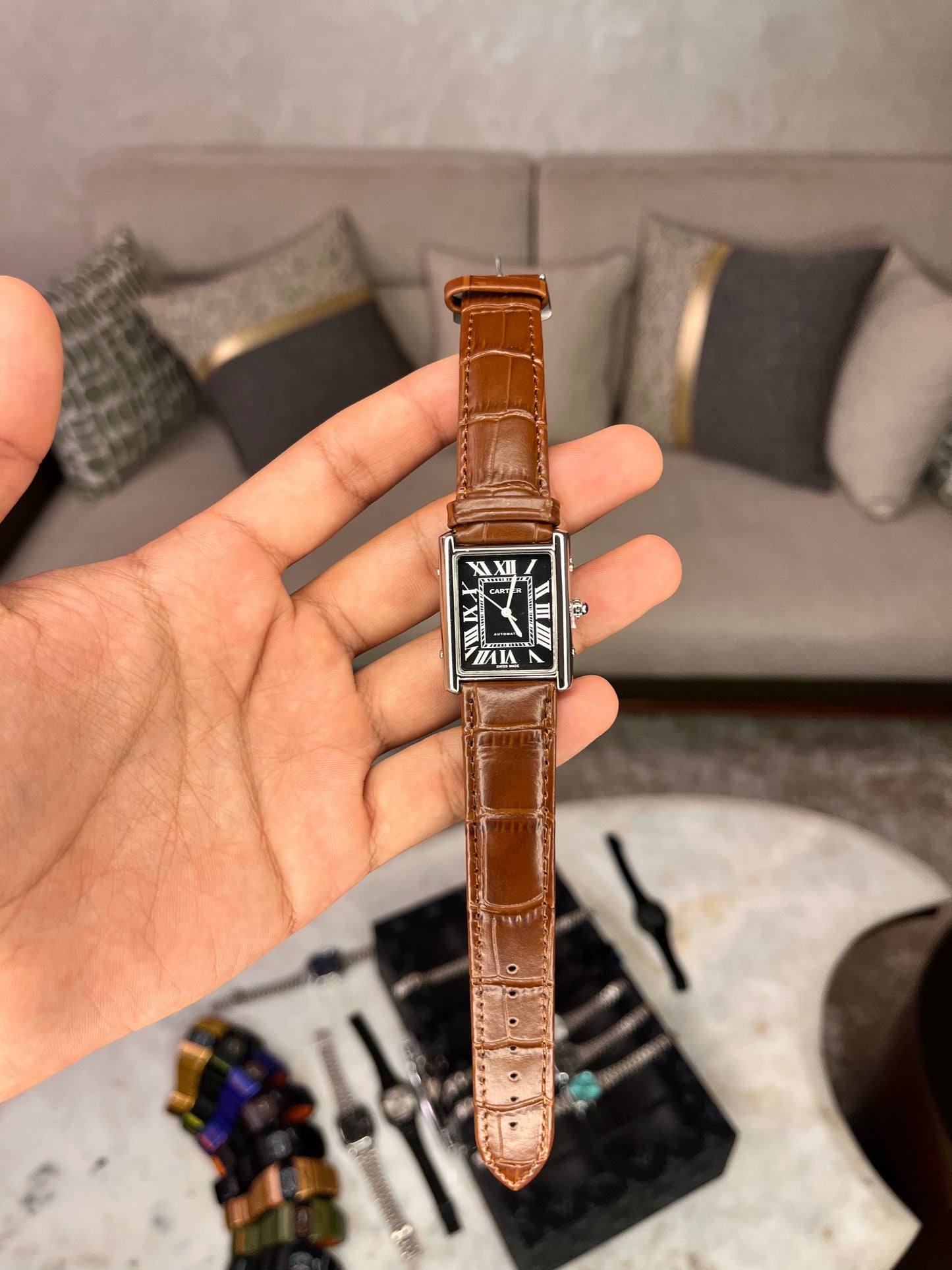 Cartier Tank |كارتير تانك جلد بني
